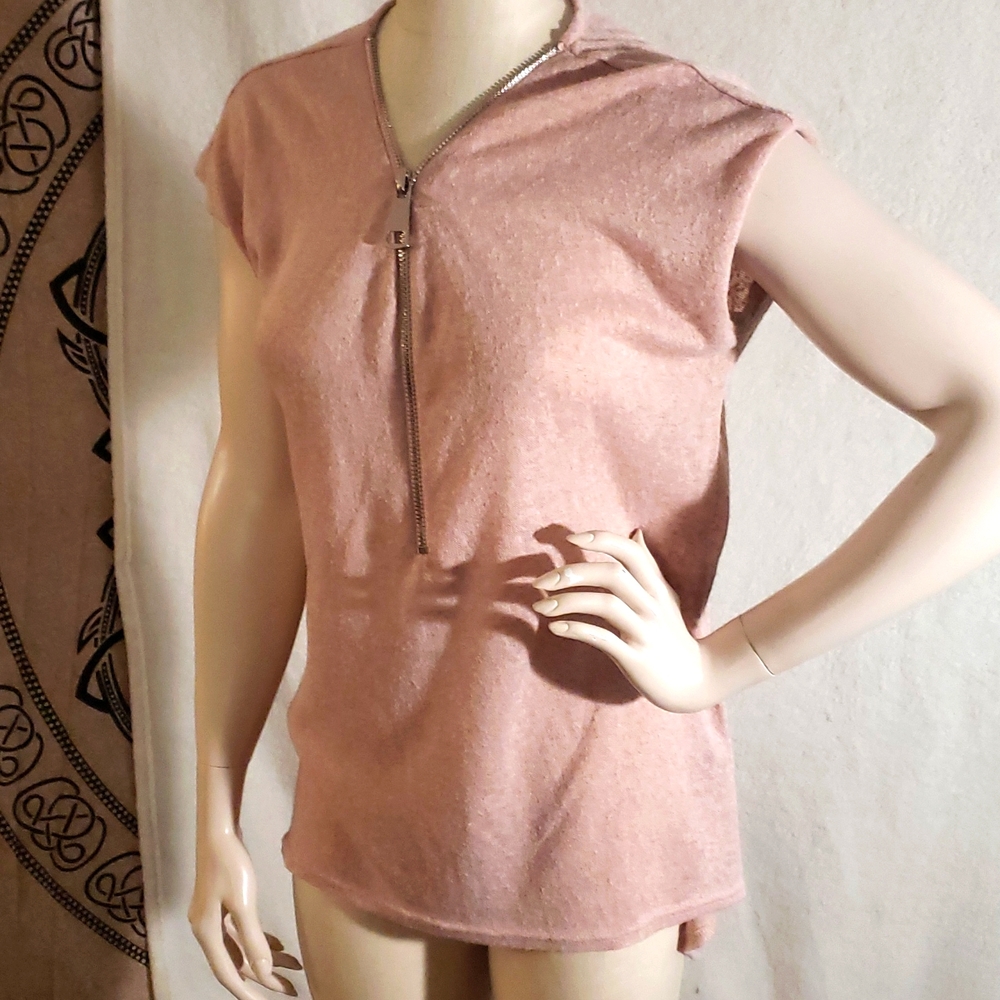 Joan Vass Lightweight sweater like shirt with a decorative zipper